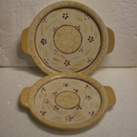 Two Temp-tations Old World Yellow Trivet, Lid or Serving Plate with Handles - Picture 1 of 8